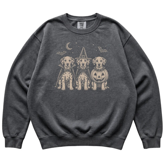 Pepper Dalmatian Halloween Costume Comfort Colors sweatshirt, flat view