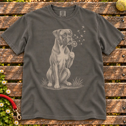 Dandelion Boxer design on a Pepper Comfort Colors T-shirt, shown flat