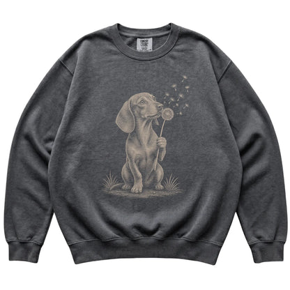 Pepper Comfort Colors® sweatshirt featuring Dandelion Dachshund, laid-flat presentation