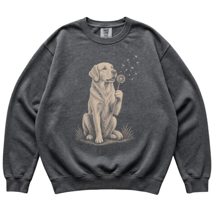 Pepper Comfort Colors® sweatshirt featuring Dandelion Golden Retriever, laid-flat presentation