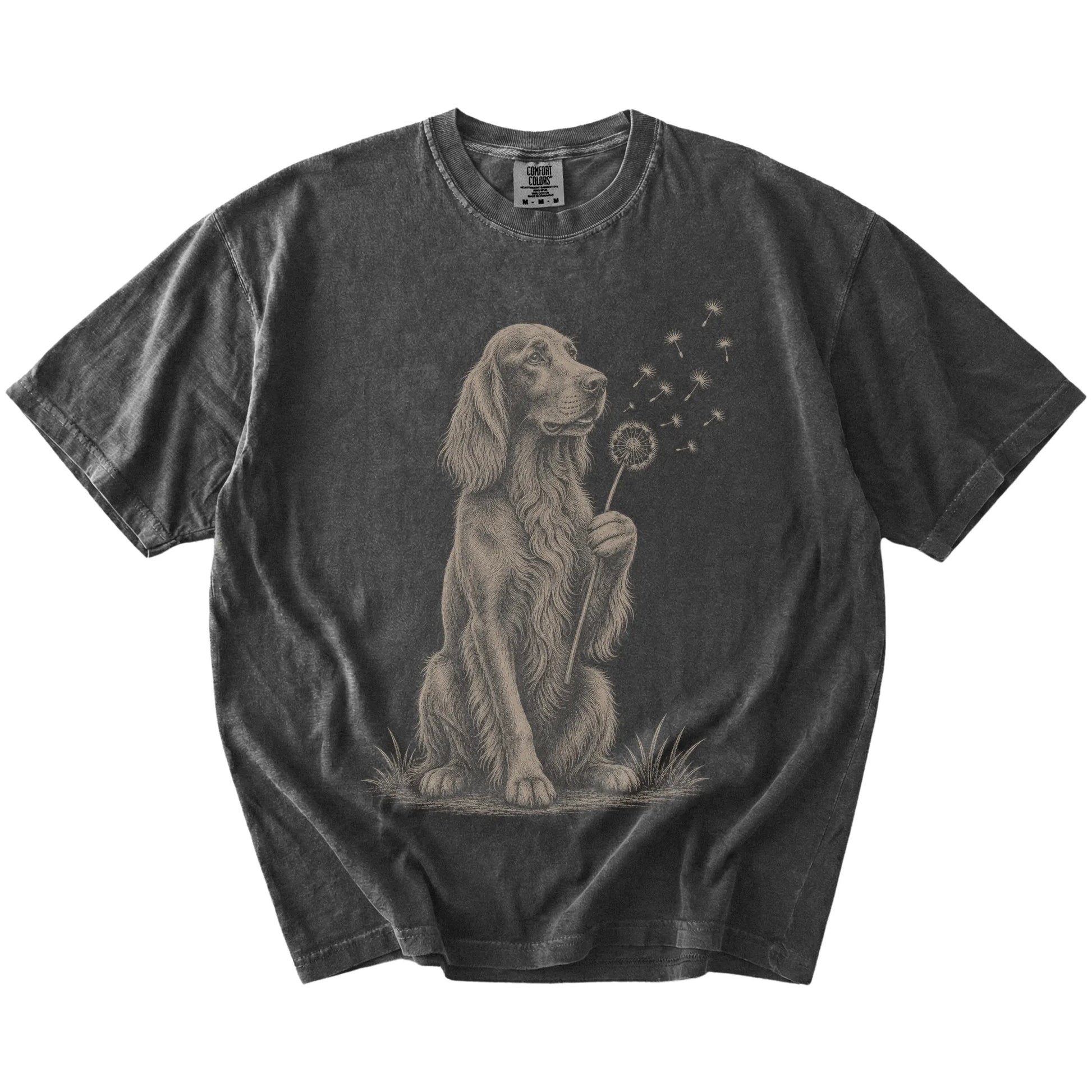 Irish Setter portrait with drifting dandelion seeds on a Pepper Comfort Colors® T-shirt