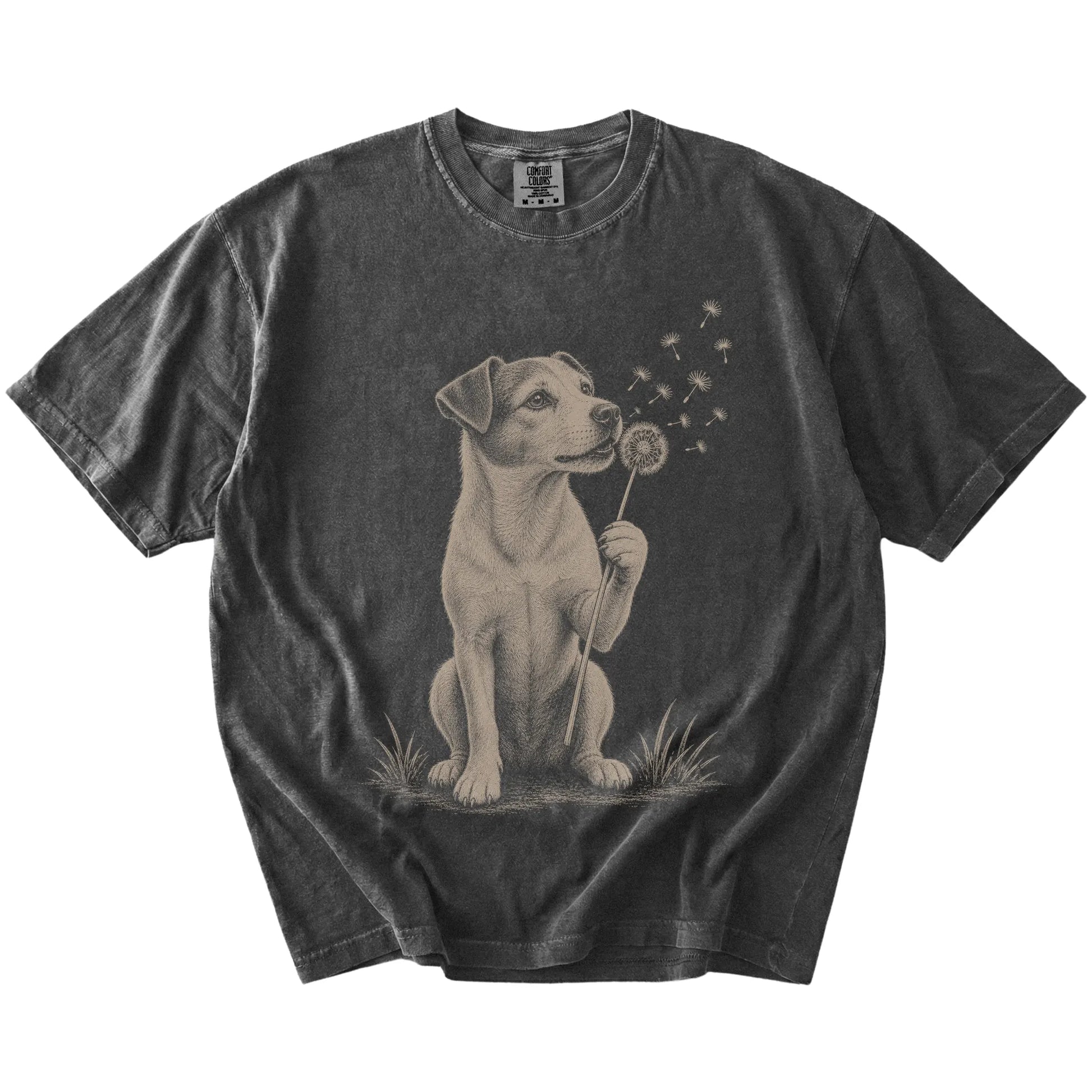 Jack Russell portrait with drifting dandelion seeds on a Pepper Comfort Colors® T-shirt