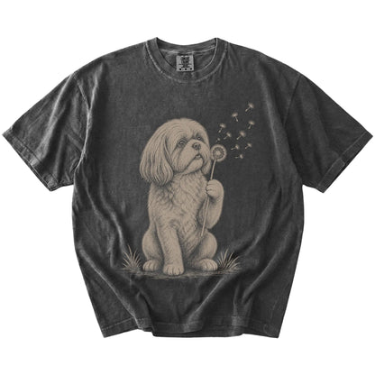 Shih Tzu portrait with drifting dandelion seeds on a Pepper Comfort Colors® T-shirt