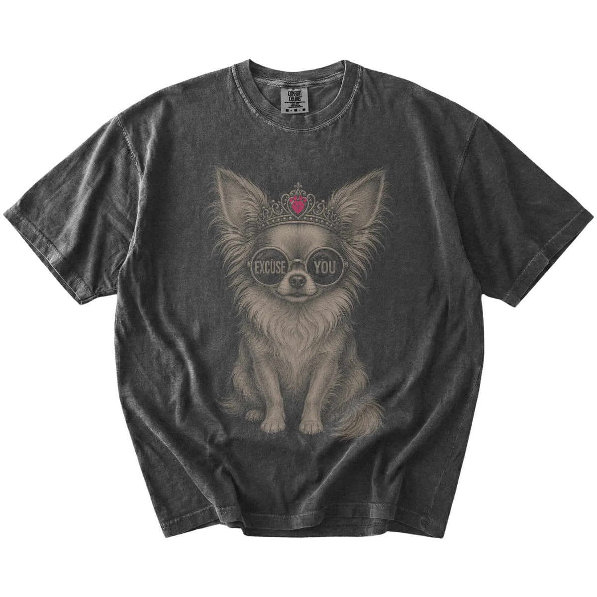 Pepper Diva Long-Haired Chihuahua T-Shirt laid flat