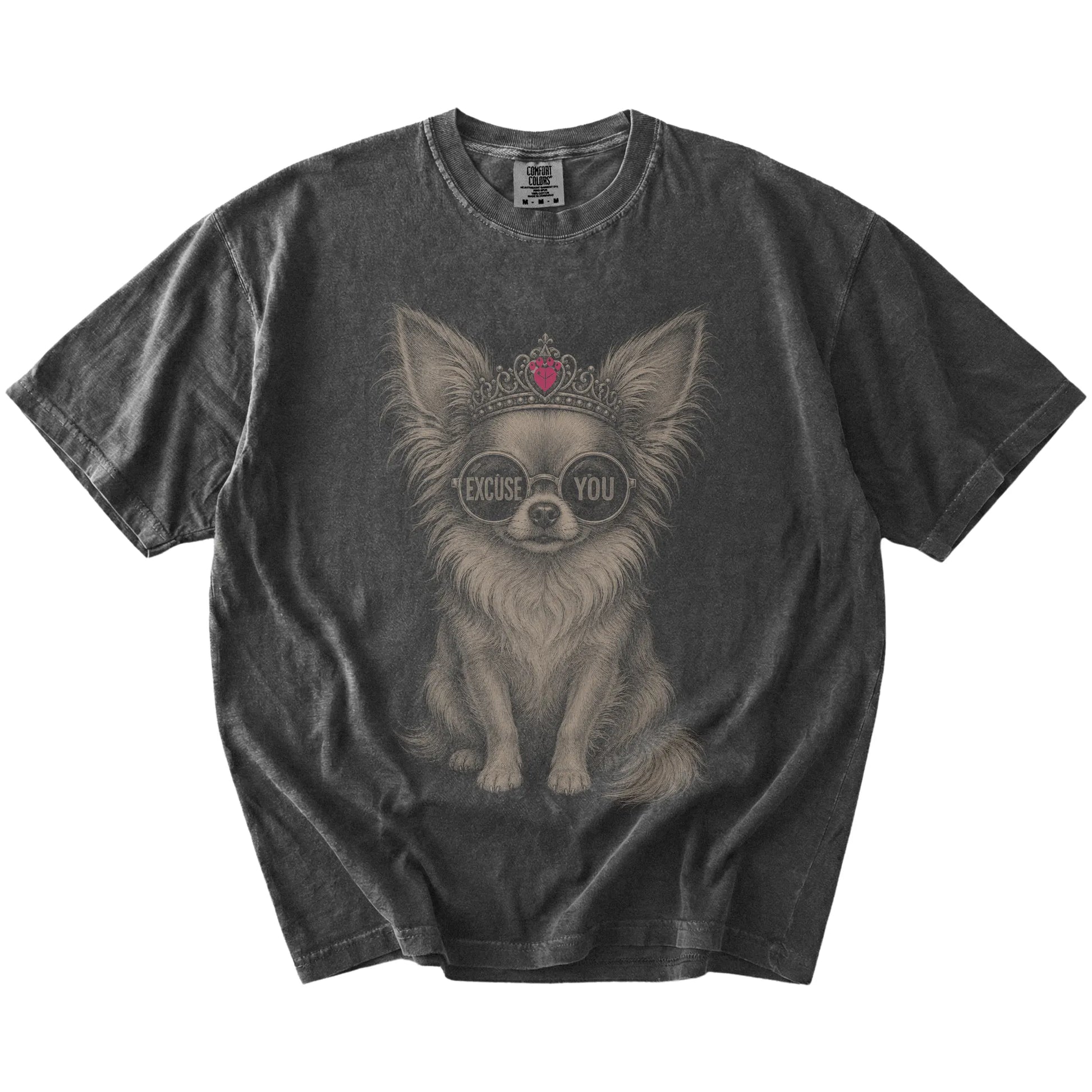 Pepper Diva Long-Haired Chihuahua T-Shirt laid flat
