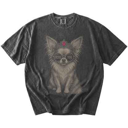 Pepper Diva Long-Haired Chihuahua T-Shirt laid flat