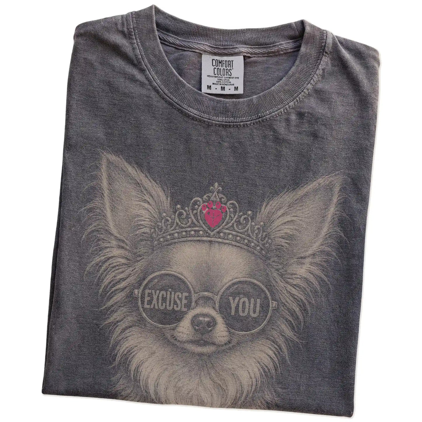Folded Pepper Diva Long-Haired Chihuahua T-Shirt showing the graphic