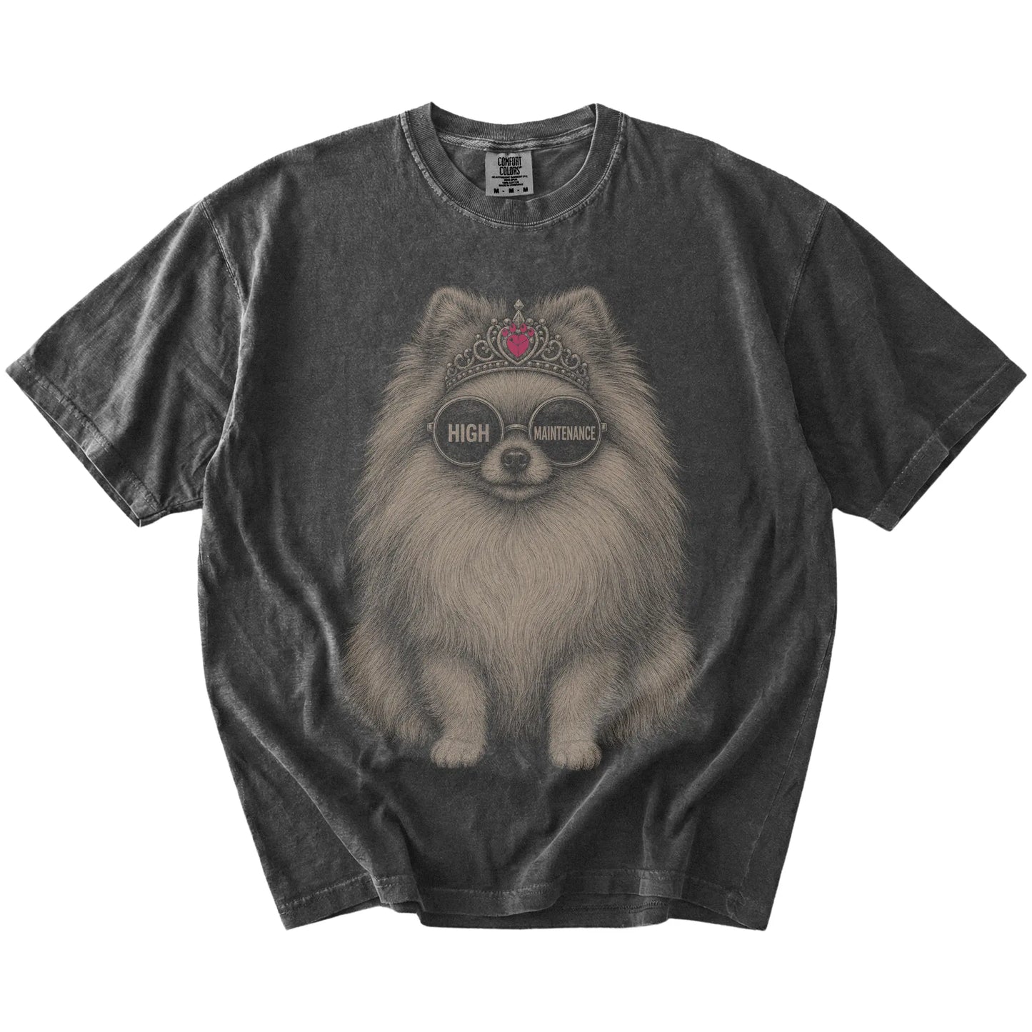 Pepper Diva Pomeranian T-Shirt laid flat