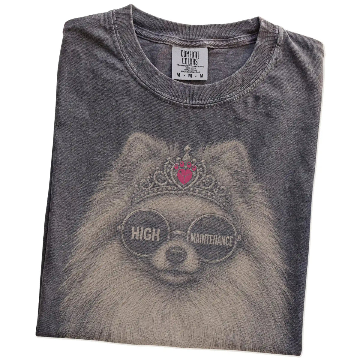 Folded Pepper Diva Pomeranian T-Shirt showing the graphic
