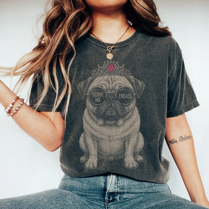 Woman wearing a Pepper Diva Pug T-Shirt