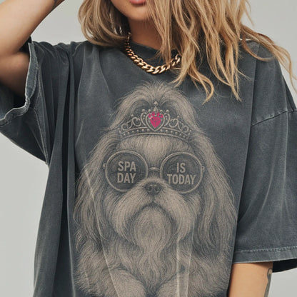 Woman wearing a Pepper Diva Shih Tzu T-Shirt