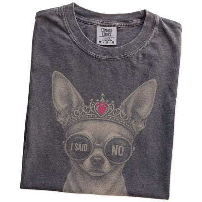 Folded Pepper Diva Short-Haired Chihuahua T-Shirt showing the graphic