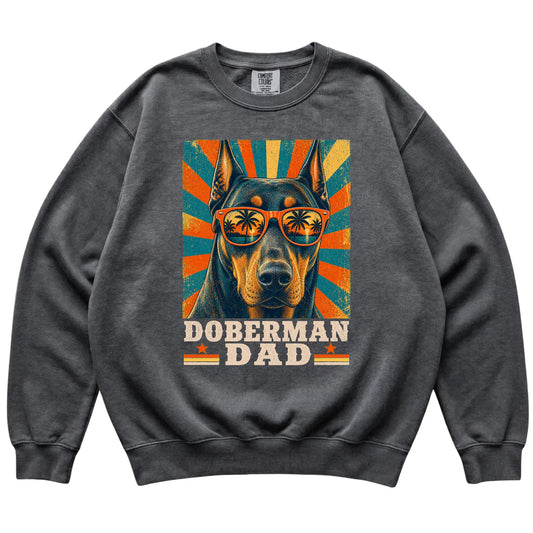 Retro Doberman Dad design on a Pepper Comfort Colors sweatshirt
