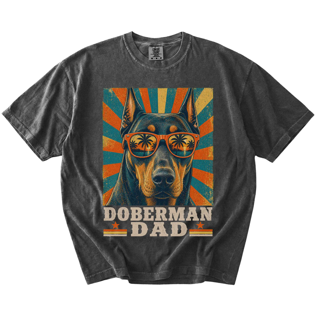 Retro Doberman Dad design on a Pepper Comfort Colors T-shirt