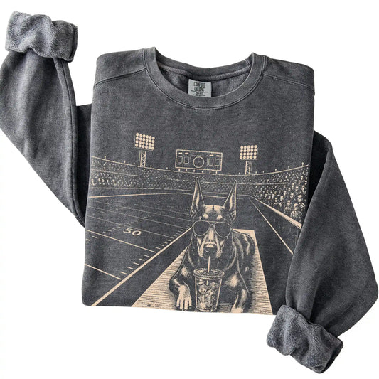 Pepper Doberman Football Tailgate sweatshirt, folded