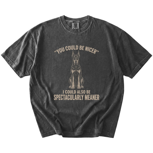 Doberman Guard Dog T-Shirt in Pepper — flat lay