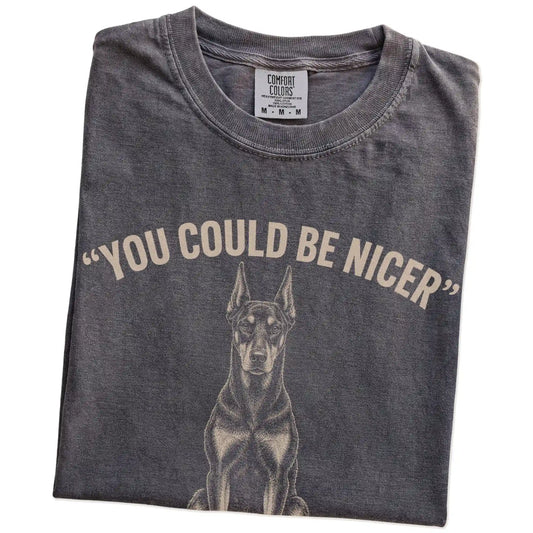 Doberman Guard Dog T-Shirt in Pepper — folded detail