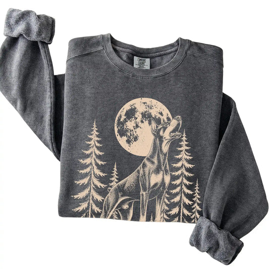 Doberman Howling at the Moon Comfort Colors sweatshirt in Pepper