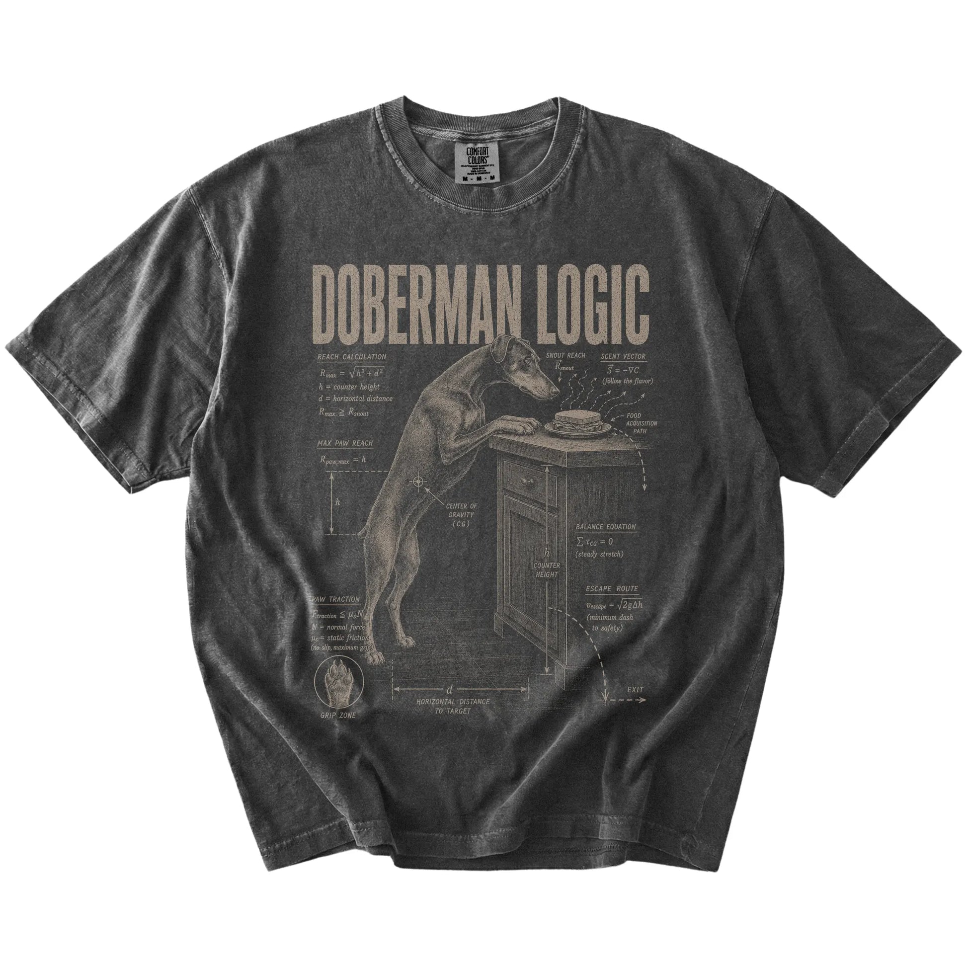 Pepper Doberman Logic t-shirt laid flat