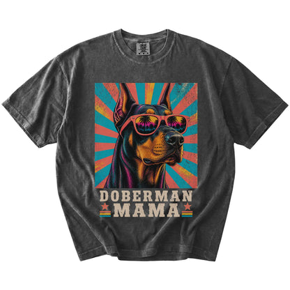 Retro Doberman Mama design on a Pepper Comfort Colors T-shirt