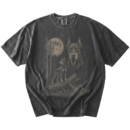 Pepper Doberman Moonlit Forest T-Shirt laid flat