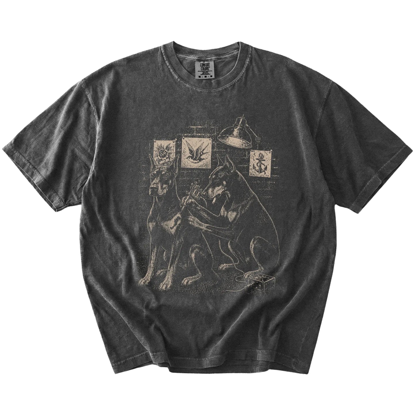 Pepper Doberman Tattoo t-shirt laid flat