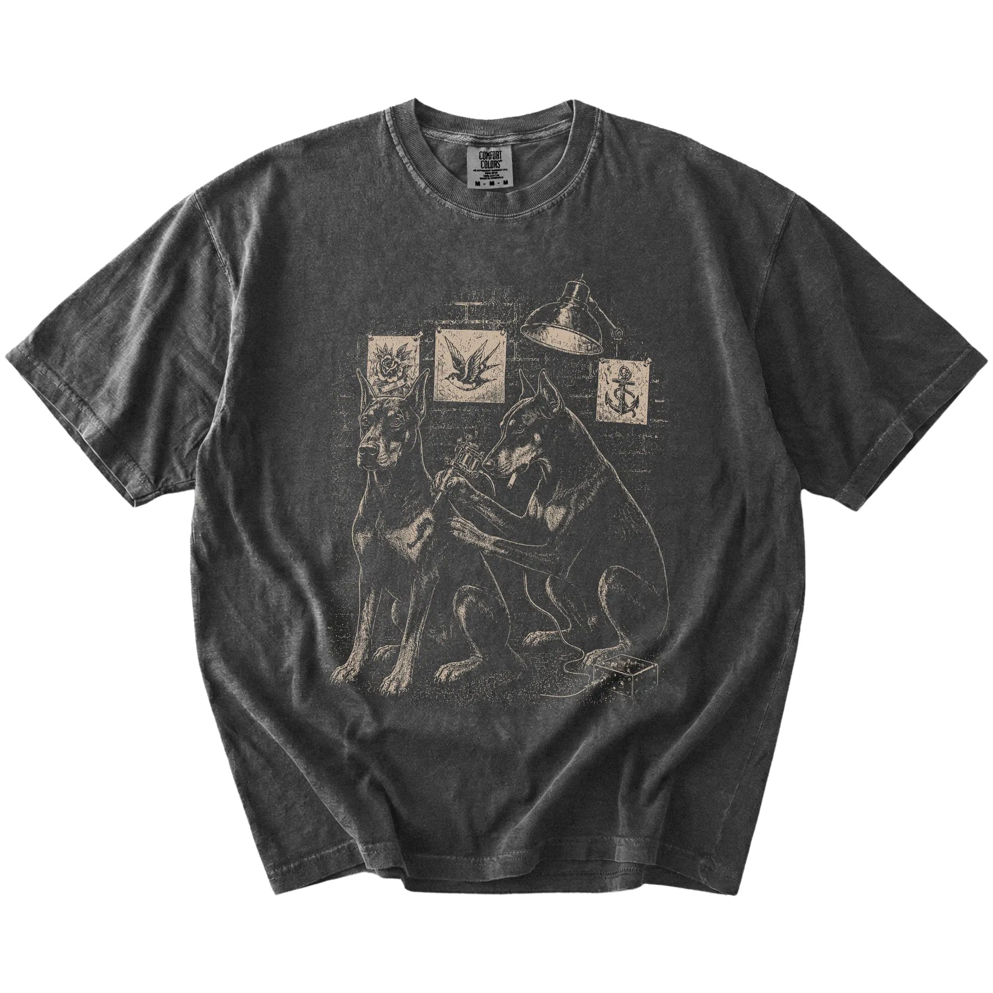 Pepper Doberman Tattoo t-shirt laid flat