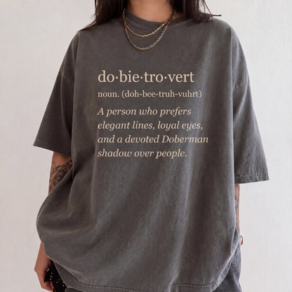 Woman wearing a Pepper Doberman Tro-Vert Comfort Colors T-shirt