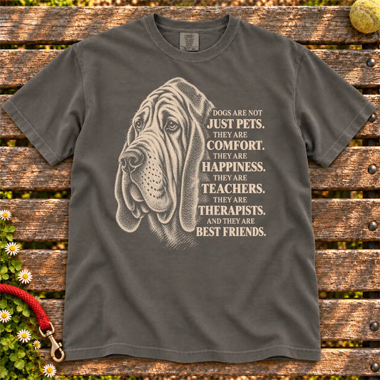 Dogs Are Not Just Pets Bloodhound text design on a Pepper Comfort Colors T-shirt