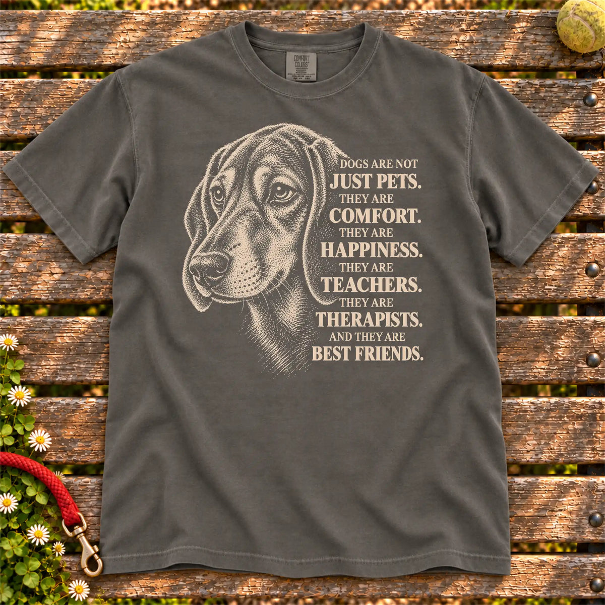 Dogs Are Not Just Pets Dachshund text design on a Pepper Comfort Colors T-shirt