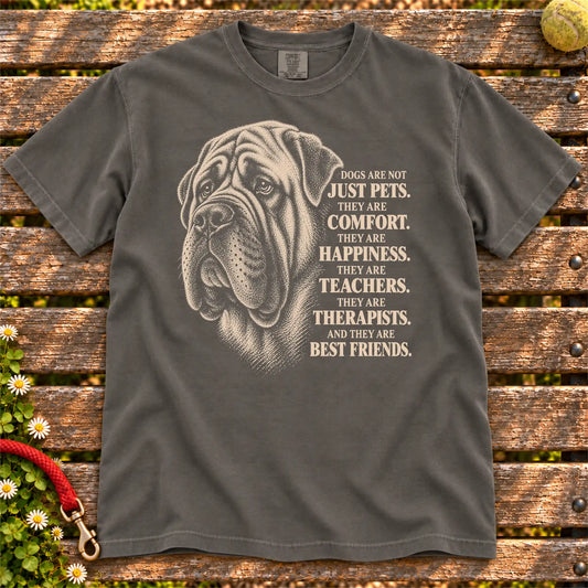 Dogs Are Not Just Pets Mastiff text design on a Pepper Comfort Colors T-shirt