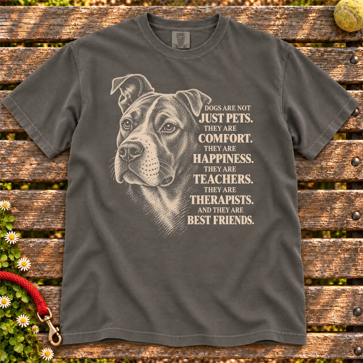 Dogs Are Not Just Pets Rescue Dog text design on a Pepper Comfort Colors T-shirt