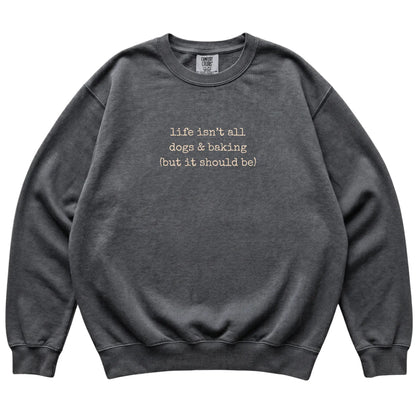 Pepper Dogs and Baking Comfort Colors sweatshirt laid flat