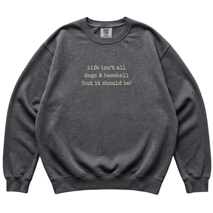 Pepper Dogs and Baseball Comfort Colors sweatshirt laid flat