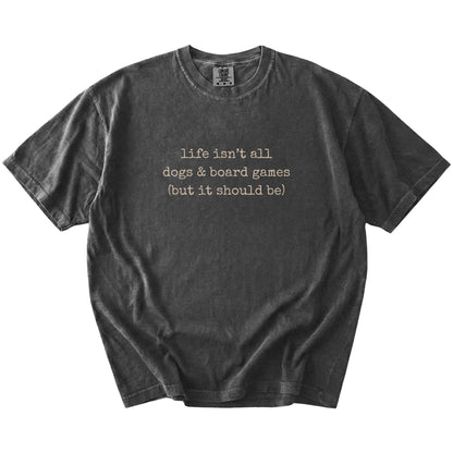 Dog-themed board games graphic on a Pepper Comfort Colors® T-shirt