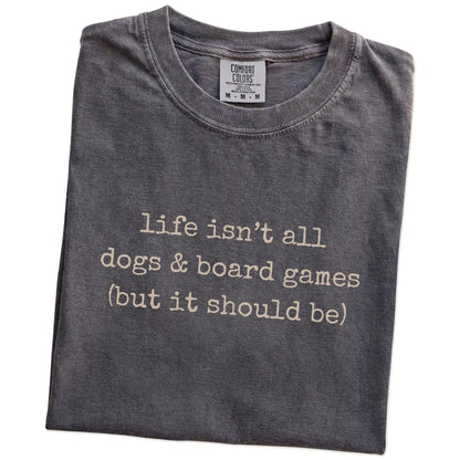 Folded Pepper Comfort Colors® T-shirt showing dog-themed board games graphic