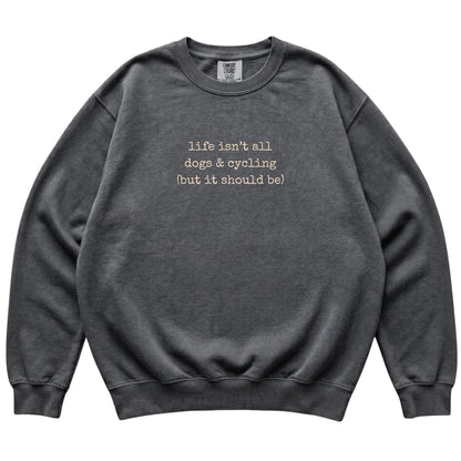 Pepper Dogs and Cycling Comfort Colors sweatshirt laid flat