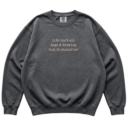Pepper Dogs and Drawing Comfort Colors sweatshirt laid flat
