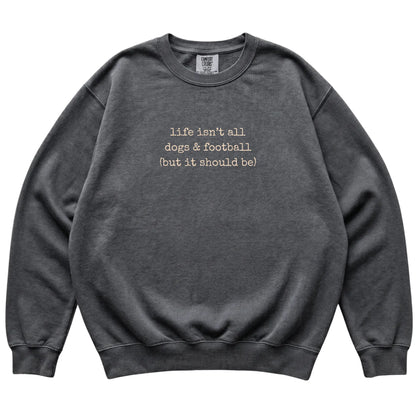 Pepper Dogs and Football Comfort Colors sweatshirt laid flat