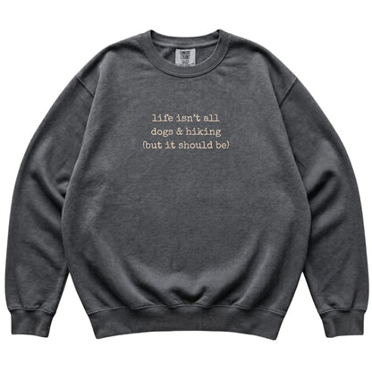 Pepper Dogs and Hiking Comfort Colors sweatshirt laid flat