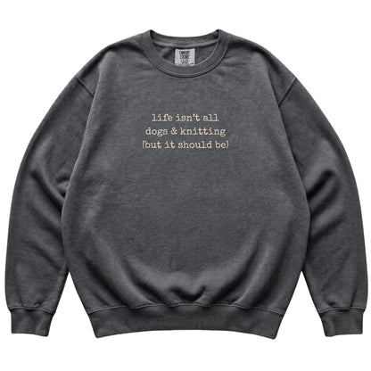 Pepper Dogs and Knitting Comfort Colors sweatshirt laid flat