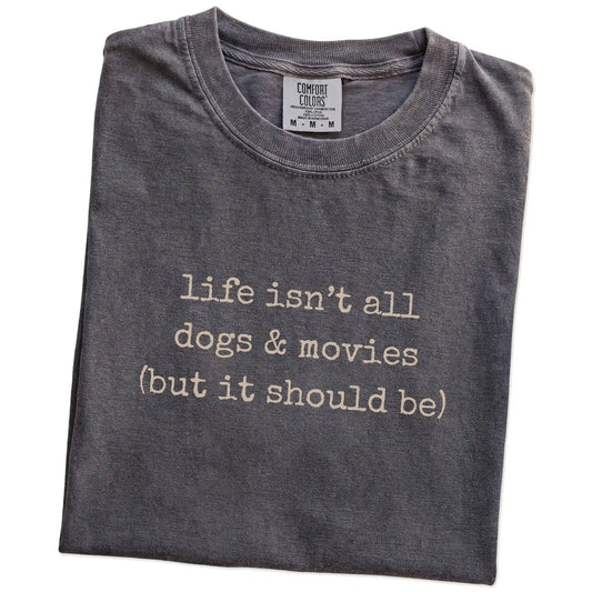 Folded Pepper Comfort Colors® T-shirt showing dog-themed movies graphic