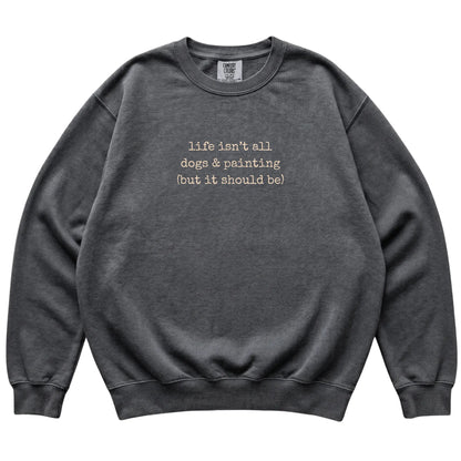 Pepper Dogs and Painting Comfort Colors sweatshirt laid flat