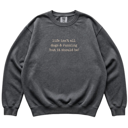 Pepper Dogs and Running Comfort Colors sweatshirt laid flat