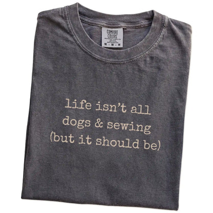 Folded Pepper Comfort Colors® T-shirt showing dog-themed sewing graphic