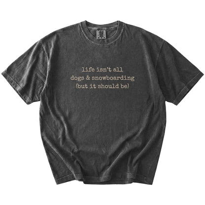 Dog-themed snowboarding graphic on a Pepper Comfort Colors® T-shirt
