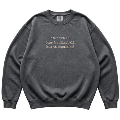 Pepper Dogs and Volleyball Comfort Colors sweatshirt laid flat