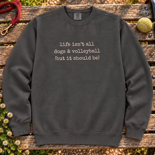 Dogs & Volleyball design on a Pepper crewneck sweatshirt, shown flat
