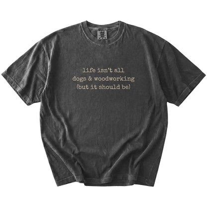Dog-themed woodworking graphic on a Pepper Comfort Colors® T-shirt