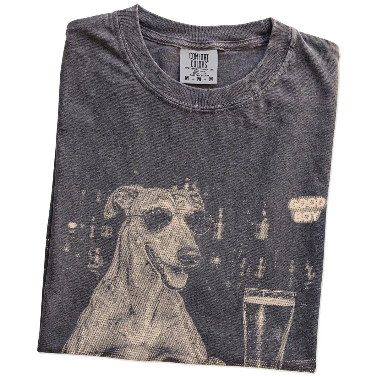Pepper Greyhound at a bar beside a pint, folded detail view